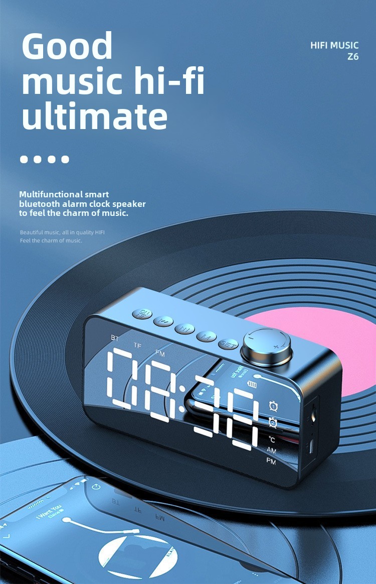 Altoparlante wireless YaShoo - Connessione Bluetooth, sveglia, radio FM, display LED, display della temperatura, chiamata tramite microfono, supporto per schede TF, potenza 3 W_voghion.com