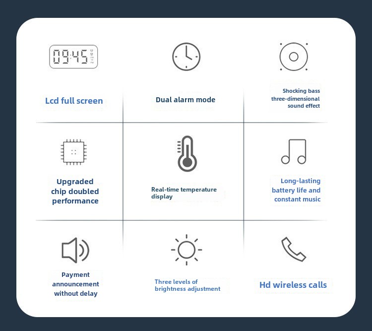Altoparlante wireless YaShoo - Connessione Bluetooth, sveglia, radio FM, display LED, display della temperatura, chiamata tramite microfono, supporto per schede TF, potenza 3 W_voghion.com