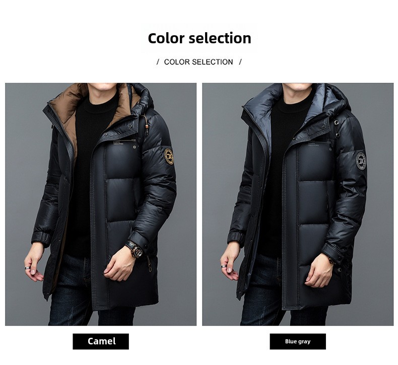 2023 Neue Winterjacke für Herren, mittellang, Herbst und Winter 90, weiße Entendaunenjacke, warm, verdickt, lässig, mit Kapuze_voghion.com