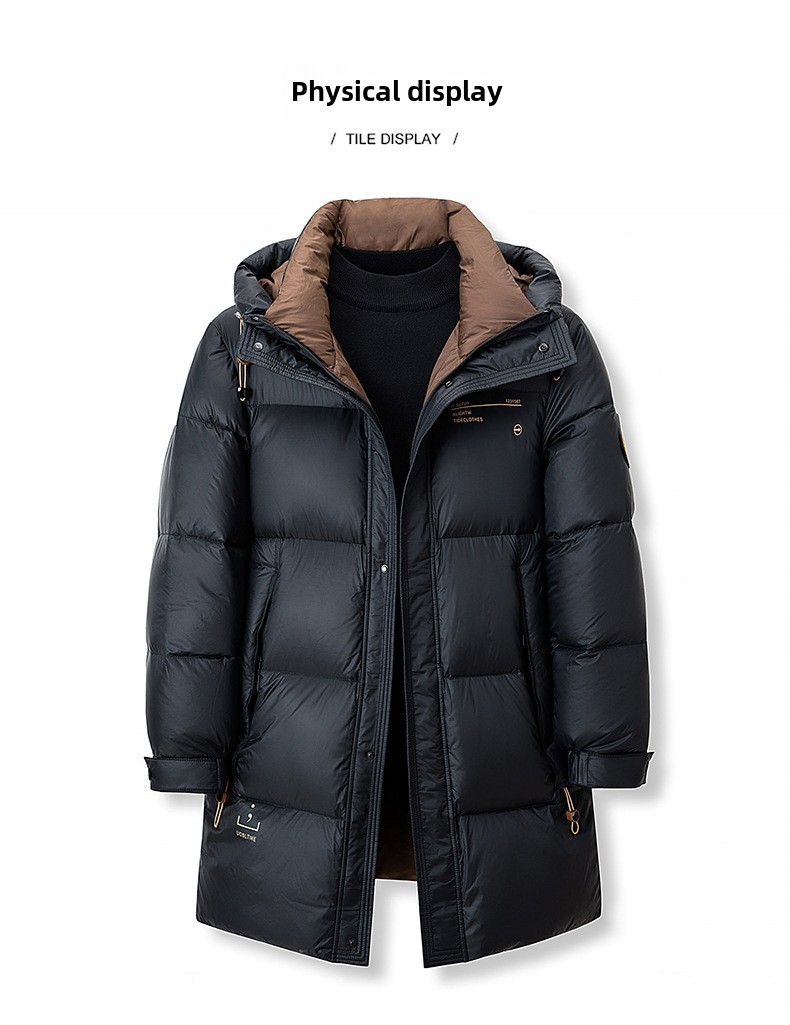 2023 Neue Winterjacke für Herren, mittellang, Herbst und Winter 90, weiße Entendaunenjacke, warm, verdickt, lässig, mit Kapuze_voghion.com