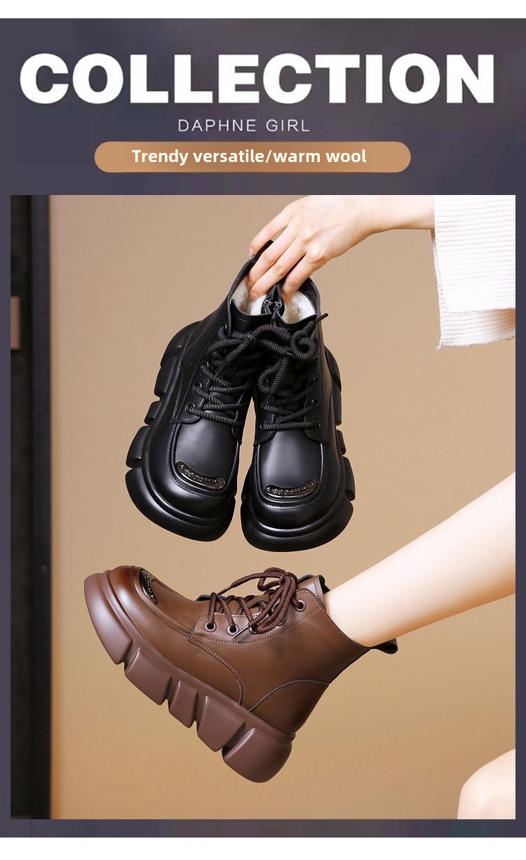 Fur integrated snow boots women's winter leather wool cotton boots thick-soled Martin boots women's short boots thickened warm cotton boots_voghion.com