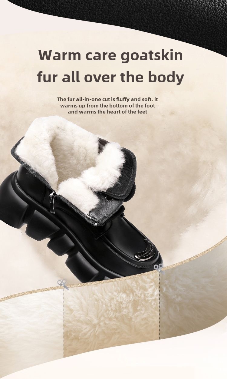 Fur integrated snow boots women's winter leather wool cotton boots thick-soled Martin boots women's short boots thickened warm cotton boots_voghion.com