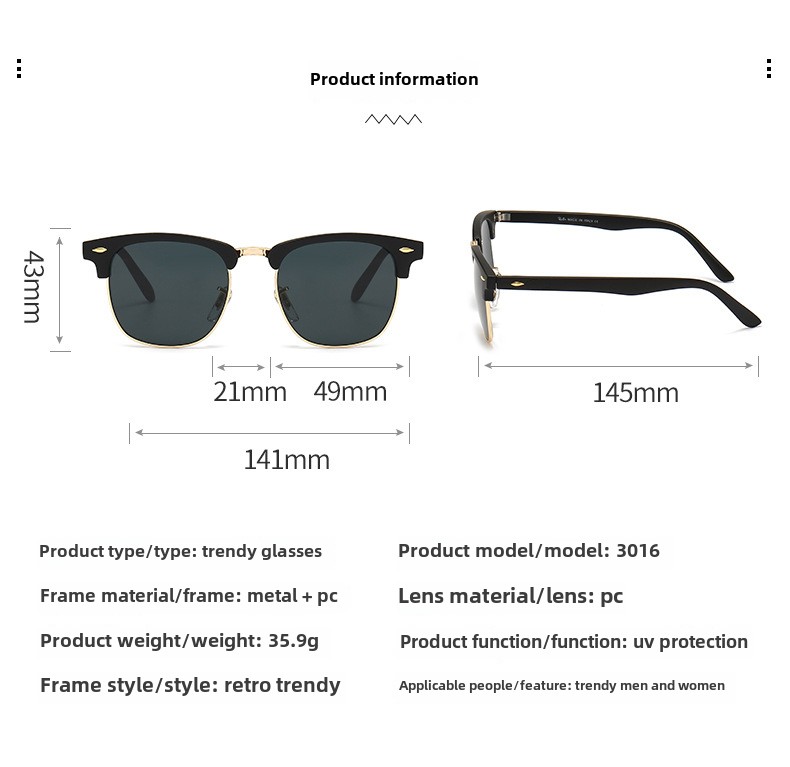 Occhiali da sole in vetro di nuova concezione, tendenza moda, occhiali da sole per il tempo libero e le vacanze (con custodia per occhiali) 3016_voghion.com