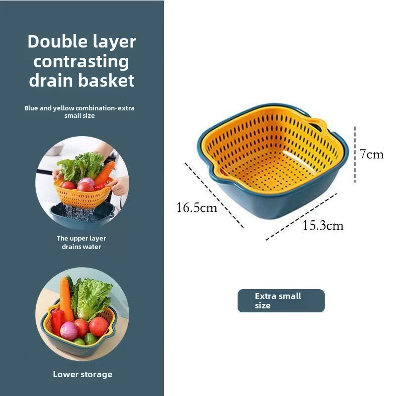 Drain basket six-piece set wholesale kitchen color matching double-layer 6-piece set household washing vegetable basket fruit_voghion.com