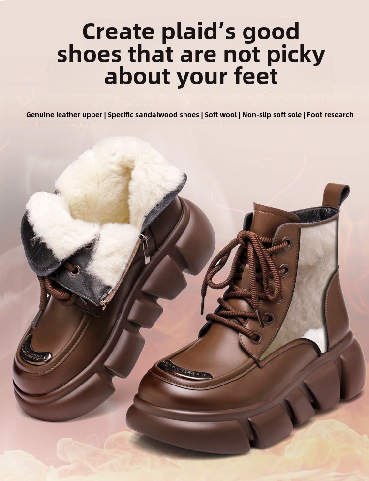 Fur integrated snow boots women's winter leather wool cotton boots thick-soled Martin boots women's short boots thickened warm cotton boots_voghion.com