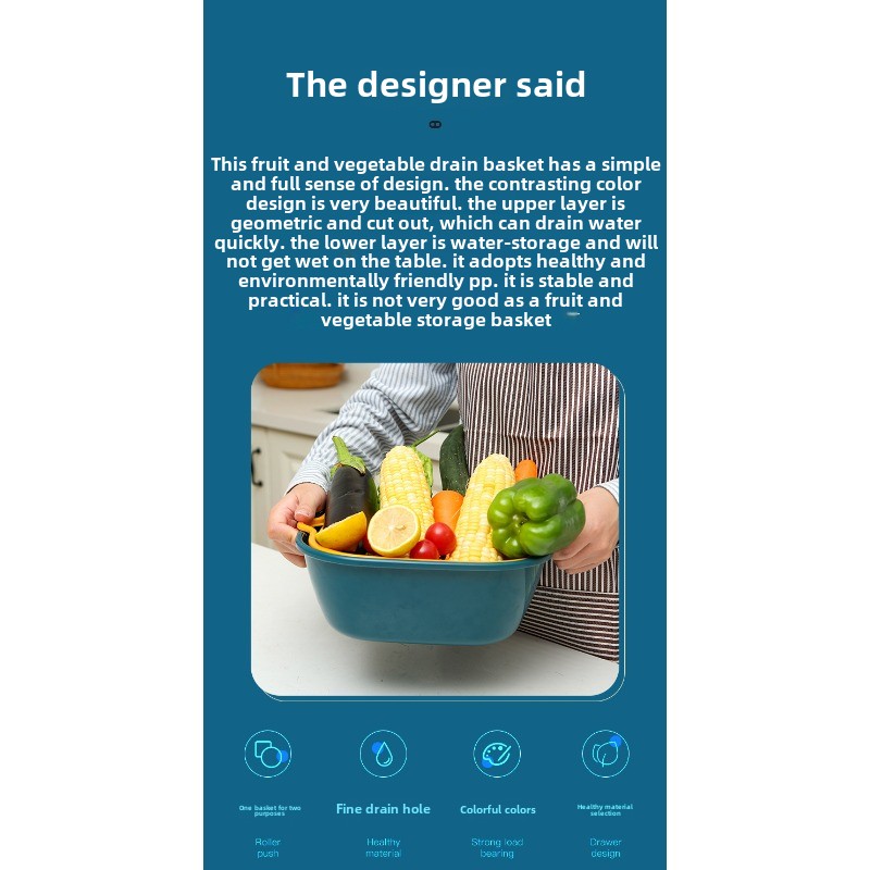 Drain basket six-piece set wholesale kitchen color matching double-layer 6-piece set household washing vegetable basket fruit_voghion.com