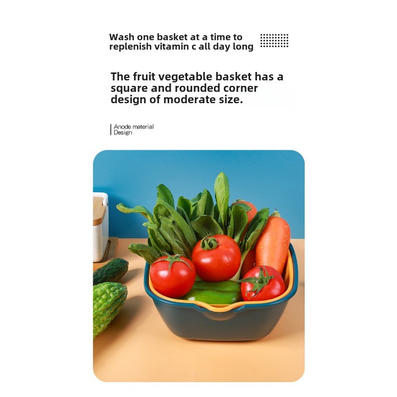 Drain basket six-piece set wholesale kitchen color matching double-layer 6-piece set household washing vegetable basket fruit_voghion.com