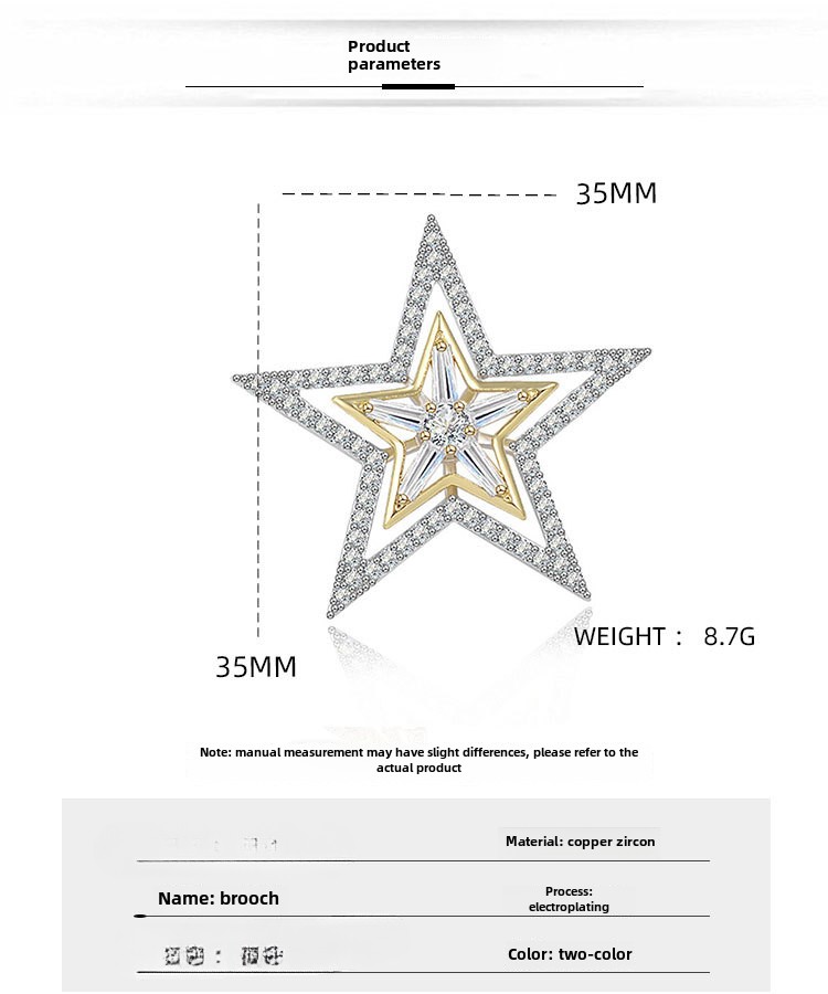 Spilla girevole a doppio pentagramma con zircone rotante a decompressione Spilla da colletto per abito da uomo Spilla da abito da donna Accessori_voghion.com