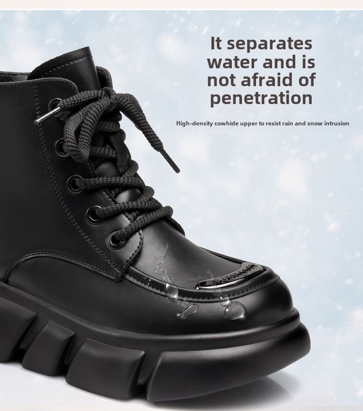 Fur integrated snow boots women's winter leather wool cotton boots thick-soled Martin boots women's short boots thickened warm cotton boots_voghion.com
