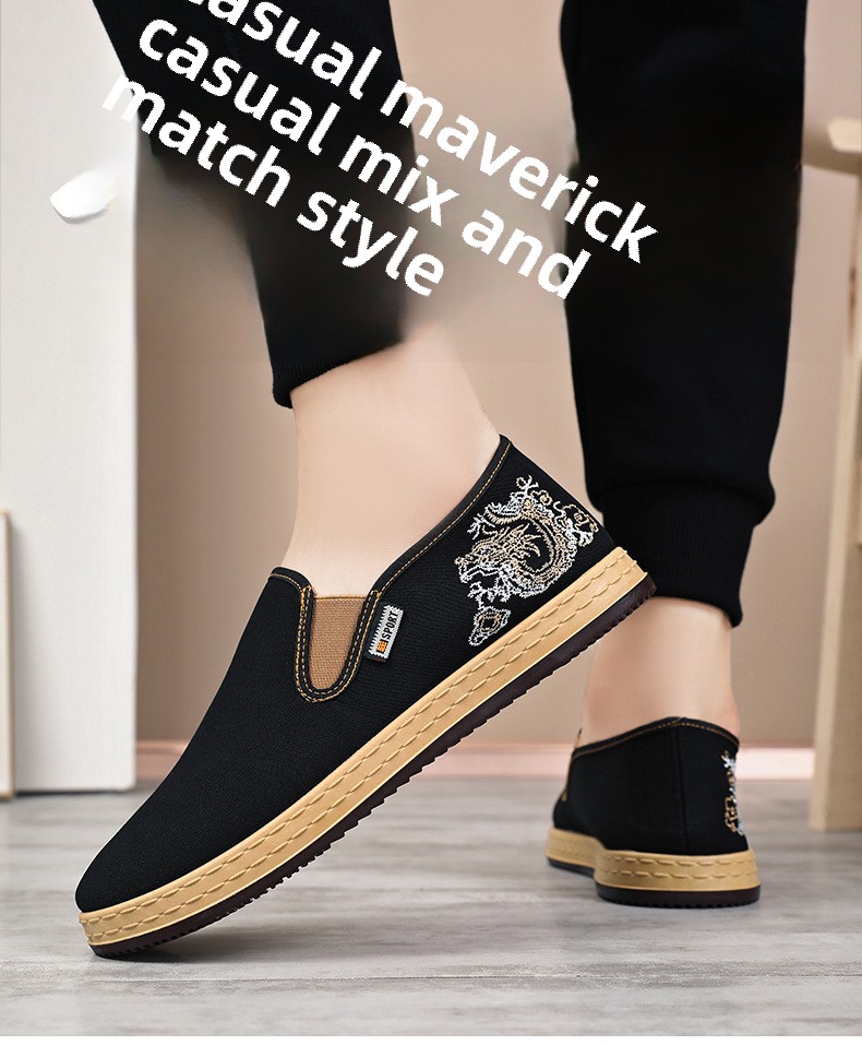 Pánské boty nové čínské vyšívané plátěné boty v etnickém stylu s mělkými ústy, jednoduché boty s jedním pedálem, běžné boty staré pekingské látkové boty_voghion.com