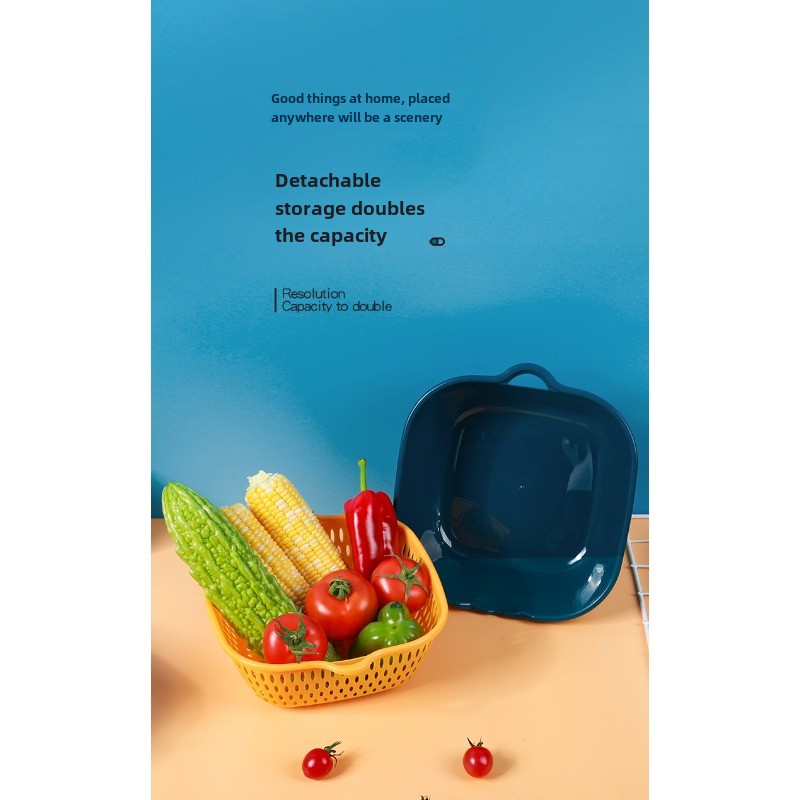 Drain basket six-piece set wholesale kitchen color matching double-layer 6-piece set household washing vegetable basket fruit_voghion.com