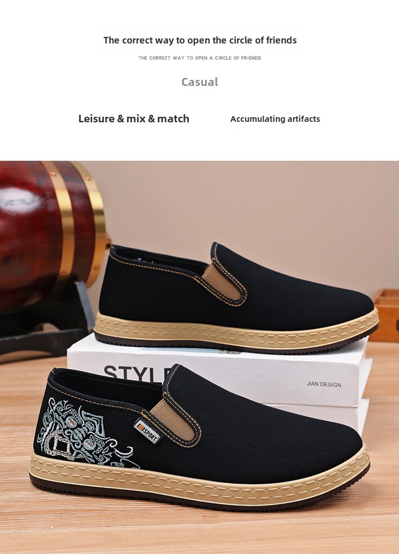 Pánské boty nové čínské vyšívané plátěné boty v etnickém stylu s mělkými ústy, jednoduché boty s jedním pedálem, běžné boty staré pekingské látkové boty_voghion.com