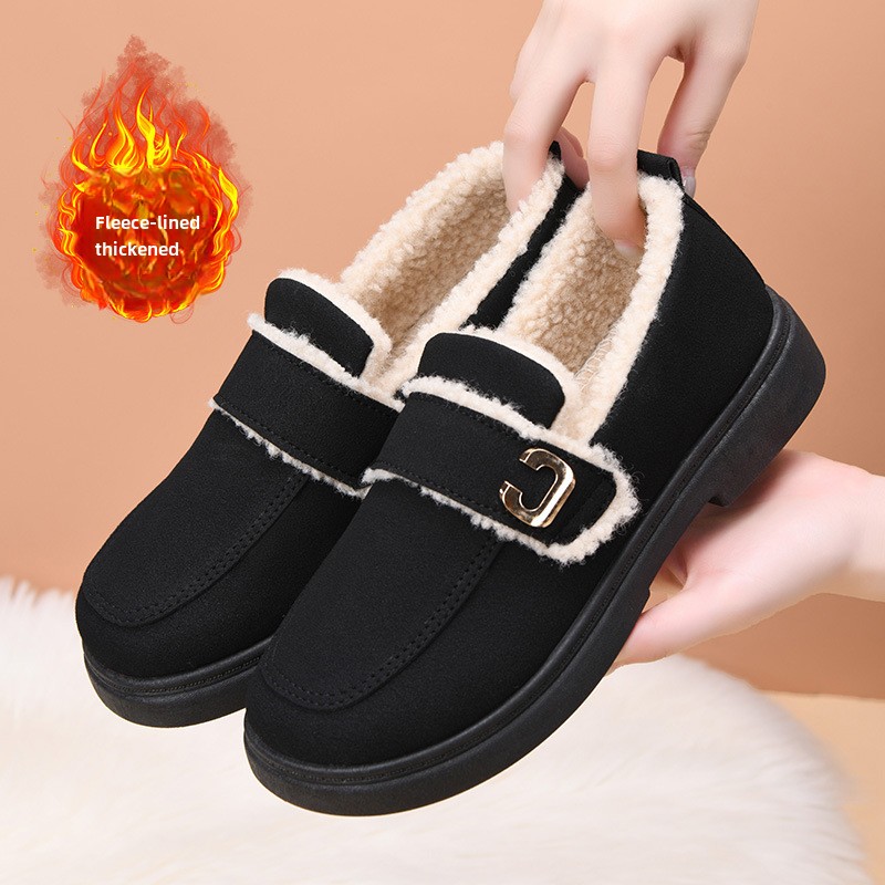 Doudou shoes women's winter models fleece thickened women's casual cotton shoes fashionable and comfortable warm mother shoes_voghion.com