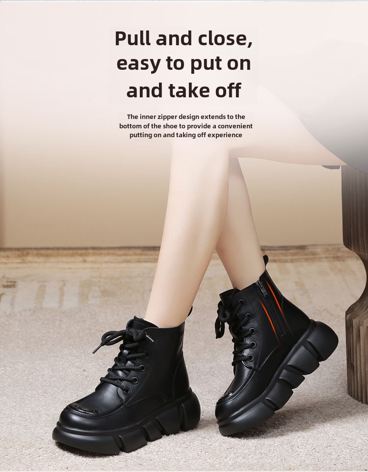 Fur integrated snow boots women's winter leather wool cotton boots thick-soled Martin boots women's short boots thickened warm cotton boots_voghion.com