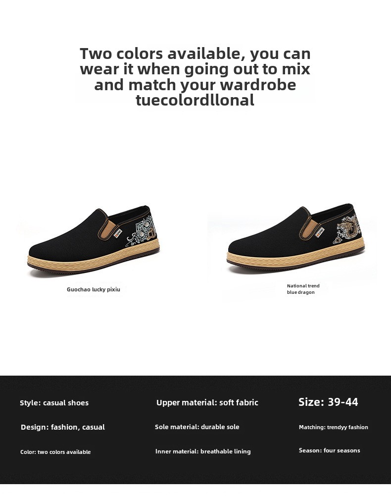 Pánské boty nové čínské vyšívané plátěné boty v etnickém stylu s mělkými ústy, jednoduché boty s jedním pedálem, běžné boty staré pekingské látkové boty_voghion.com