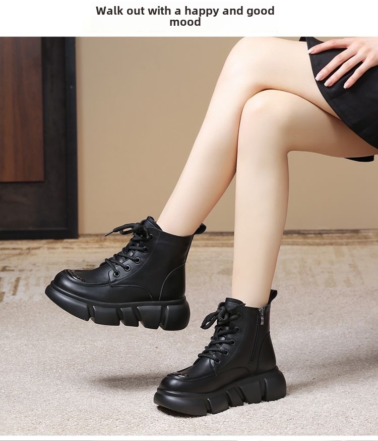 Fur integrated snow boots women's winter leather wool cotton boots thick-soled Martin boots women's short boots thickened warm cotton boots_voghion.com