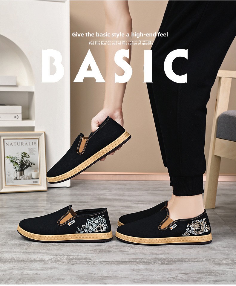 Pánské boty nové čínské vyšívané plátěné boty v etnickém stylu s mělkými ústy, jednoduché boty s jedním pedálem, běžné boty staré pekingské látkové boty_voghion.com