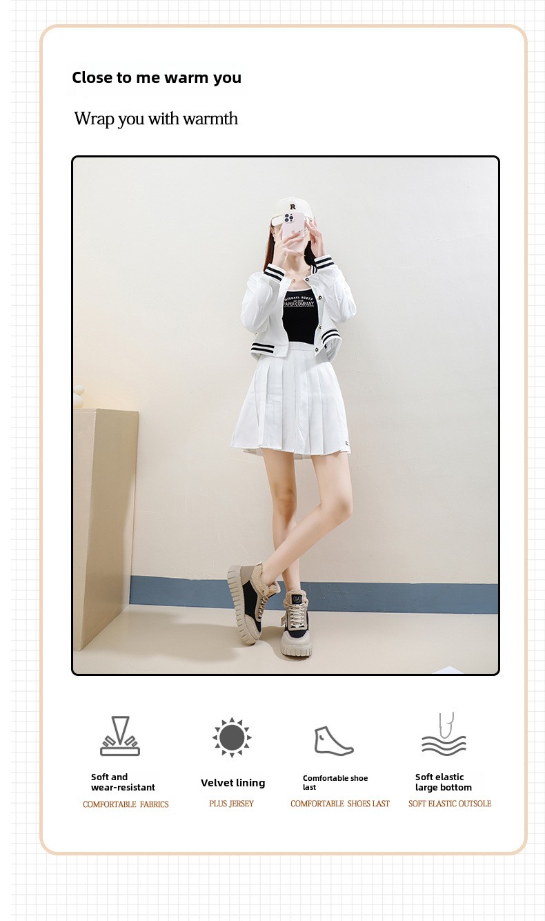 Stivali da neve alti in velluto invernale per studentesse, scarpe calde casual con plateau, scarpe di cotone_voghion.com