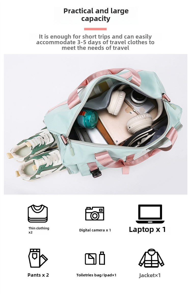 Travel bag Premium sense women's large-capacity sports bag Fitness bag Luggage bag Water-proof shoulder bag_voghion.com