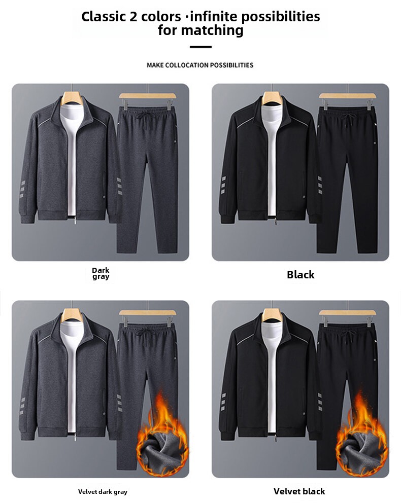 Conjunto de suéter tipo cárdigan deportivo informal Chaqueta de solapa de tendencia de otoño e invierno para hombre Conjunto de pantalones deportivos de nueve puntos a juego_voghion.com