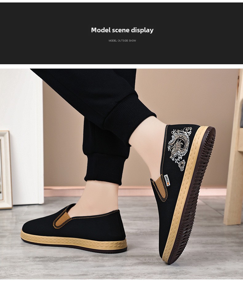 Pánské boty nové čínské vyšívané plátěné boty v etnickém stylu s mělkými ústy, jednoduché boty s jedním pedálem, běžné boty staré pekingské látkové boty_voghion.com