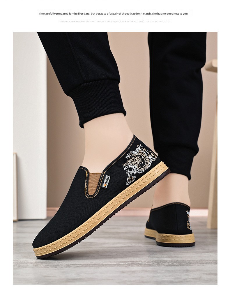 Pánské boty nové čínské vyšívané plátěné boty v etnickém stylu s mělkými ústy, jednoduché boty s jedním pedálem, běžné boty staré pekingské látkové boty_voghion.com