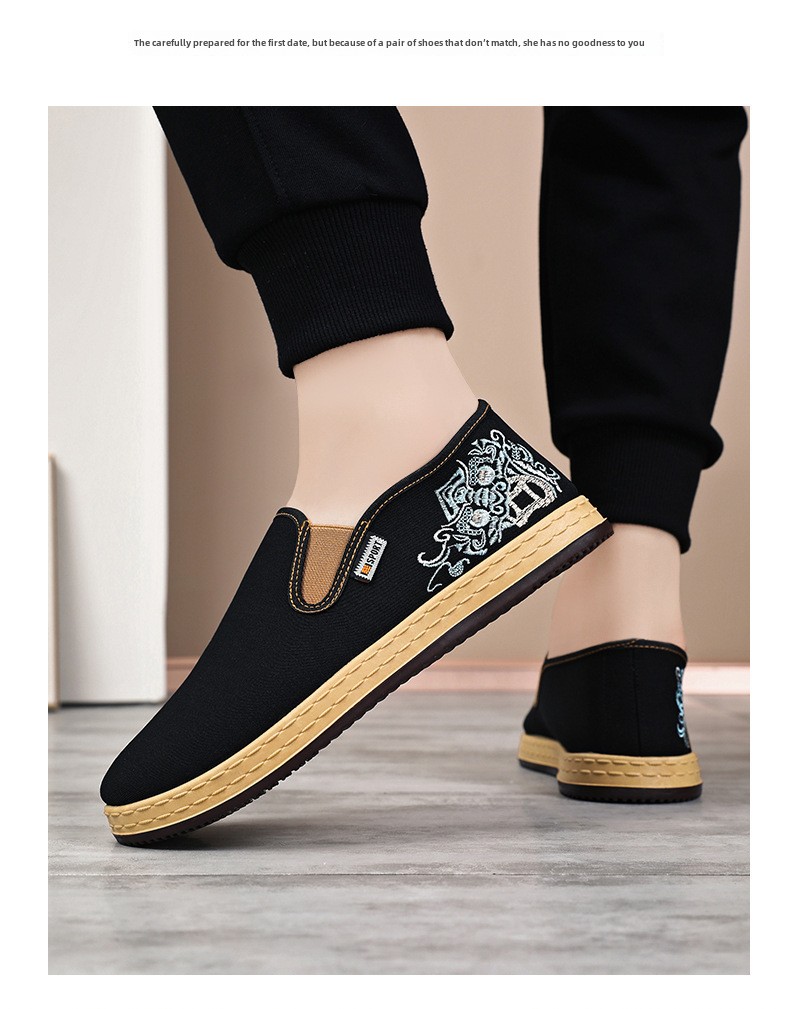 Pánské boty nové čínské vyšívané plátěné boty v etnickém stylu s mělkými ústy, jednoduché boty s jedním pedálem, běžné boty staré pekingské látkové boty_voghion.com