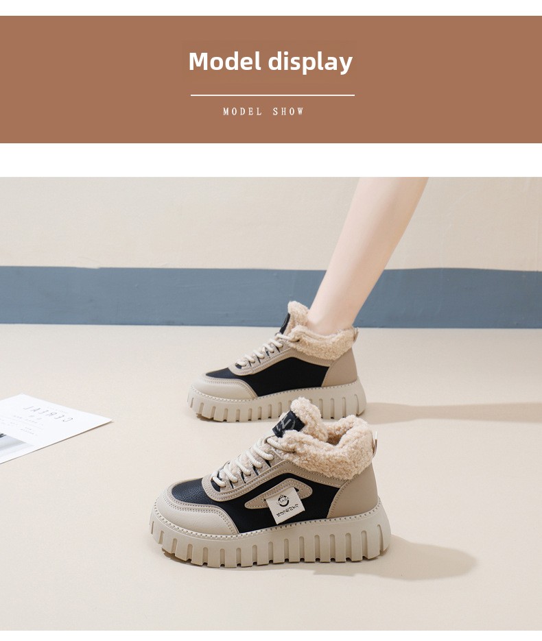 Stivali da neve alti in velluto invernale per studentesse, scarpe calde casual con plateau, scarpe di cotone_voghion.com