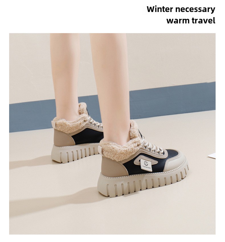 Stivali da neve alti in velluto invernale per studentesse, scarpe calde casual con plateau, scarpe di cotone_voghion.com