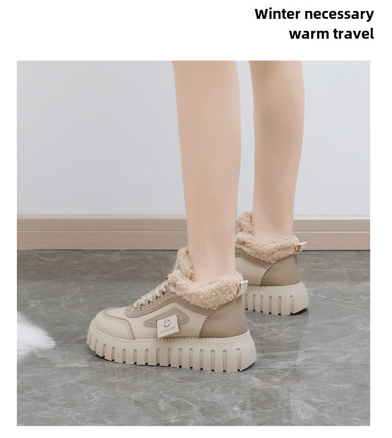 Stivali da neve alti in velluto invernale per studentesse, scarpe calde casual con plateau, scarpe di cotone_voghion.com