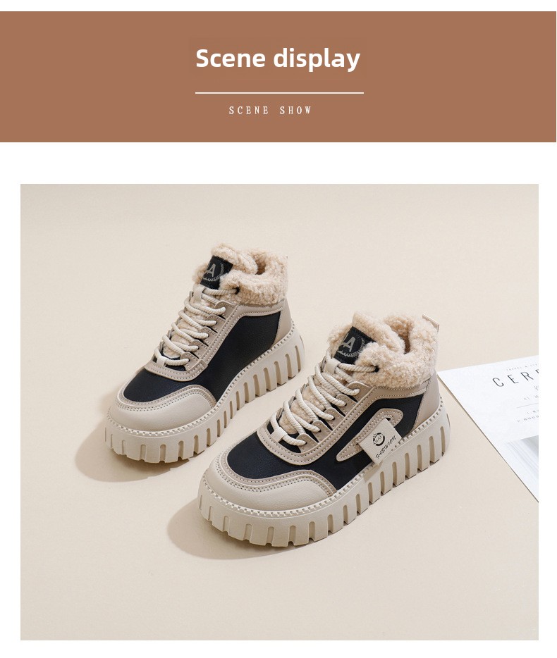 Stivali da neve alti in velluto invernale per studentesse, scarpe calde casual con plateau, scarpe di cotone_voghion.com