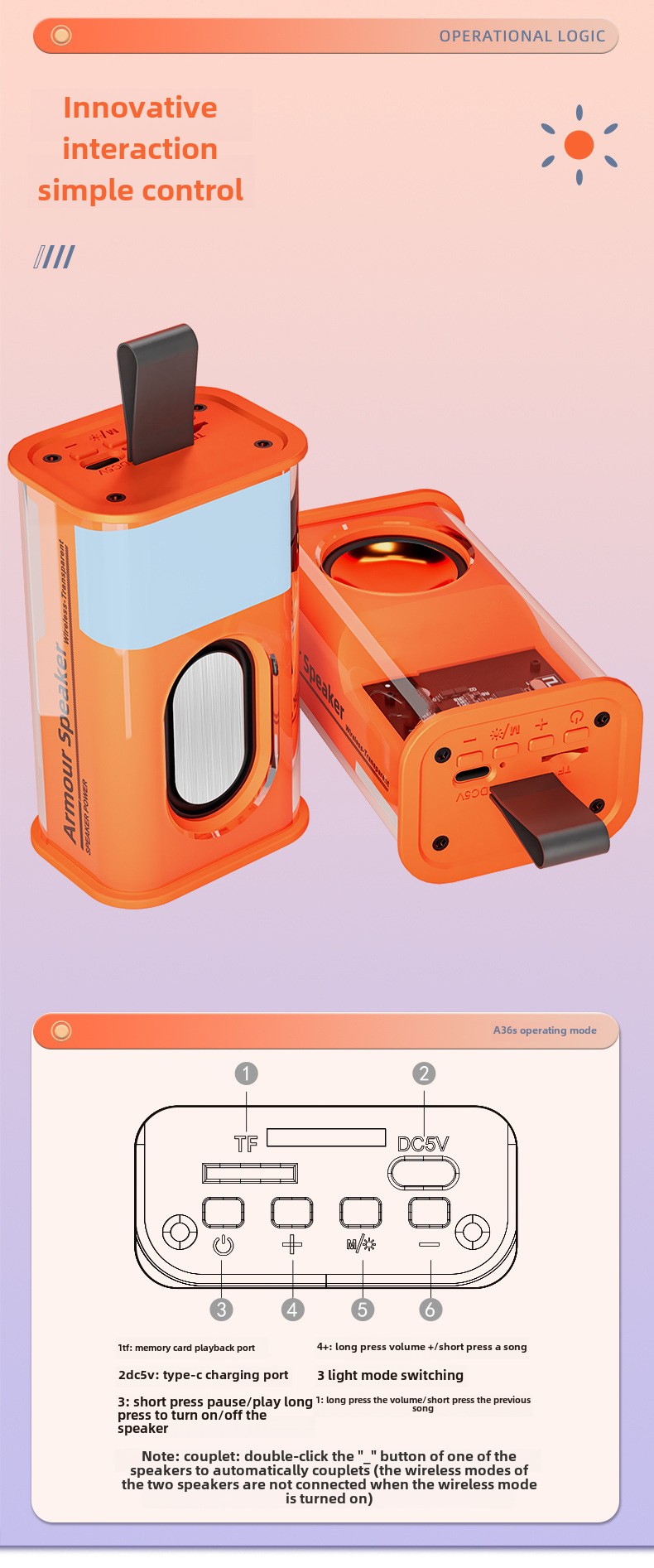 YaShoo Bluetooth Speaker - Transparent Case, high definition sound quality, LED ambient light, TWS couplet, 500mAh battery, 5w power_voghion.com