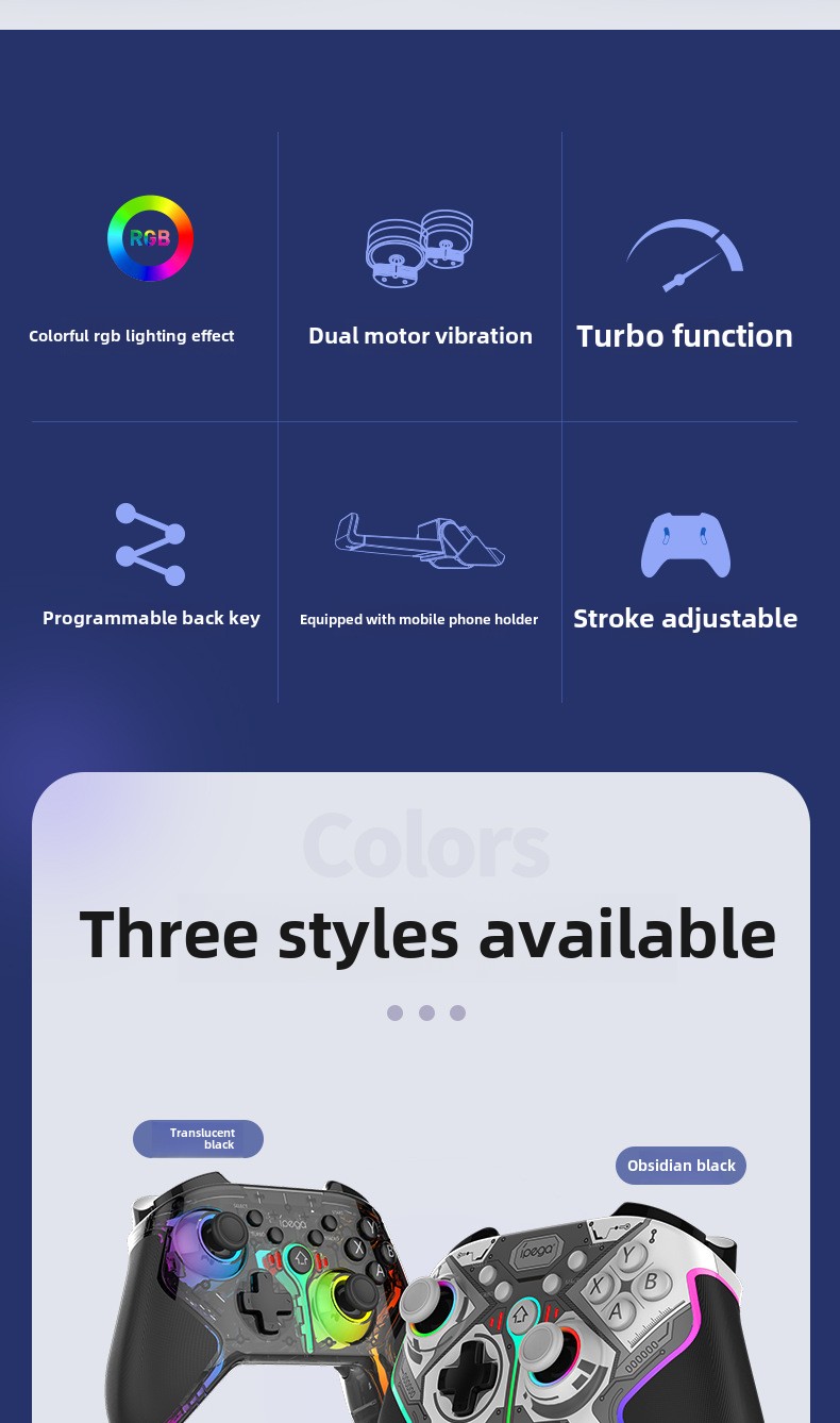 Shooting ball game Bluetooth controller: Android/iOS/PS4/PS3/Switch/PC compatible, dual motor vibration, standard mobile phone holder_voghion.com