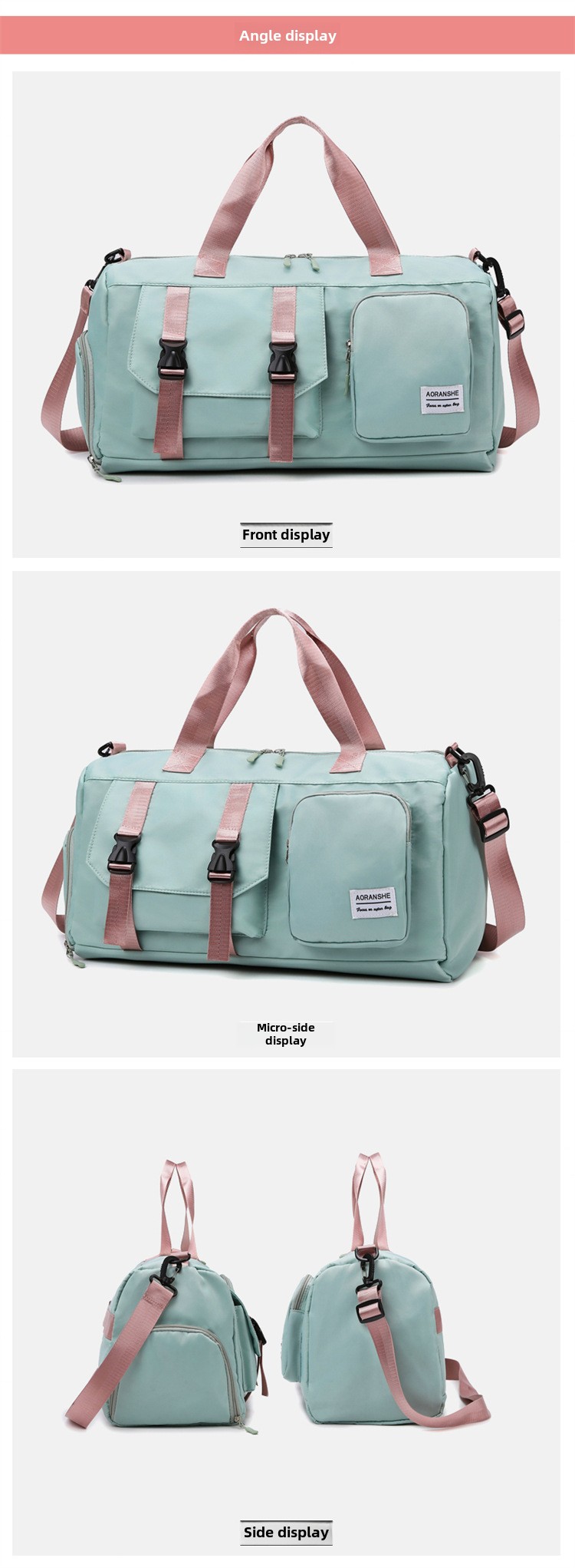 Travel bag Premium sense women's large-capacity sports bag Fitness bag Luggage bag Water-proof shoulder bag_voghion.com