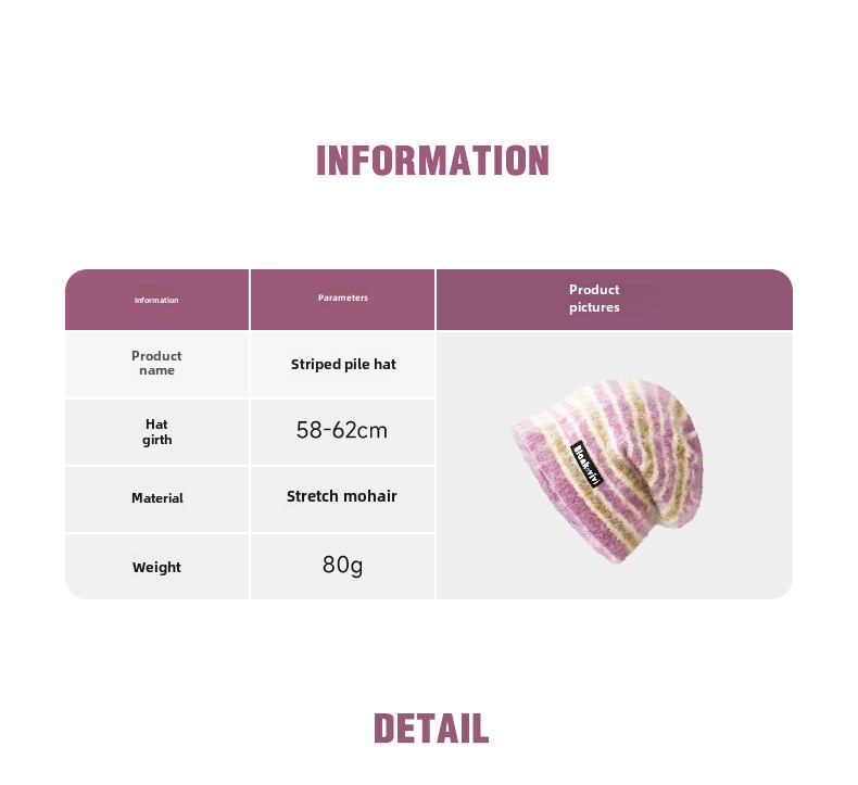 Cappello di lana a righe con protezione per le orecchie caldo e largo, abbinato al colore, da donna, autunno e inverno, lavorato a maglia, con grande circonferenza della testa, marea_voghion.com