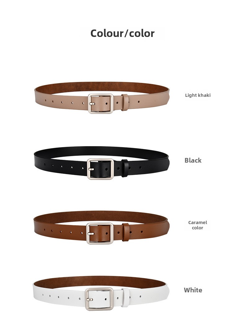 Echtes Leder neutraler Herren- und Damengürtel mit gleicher quadratischer Schnalle Damenmode Damengürtel vielseitiger schwarzer_voghion.com