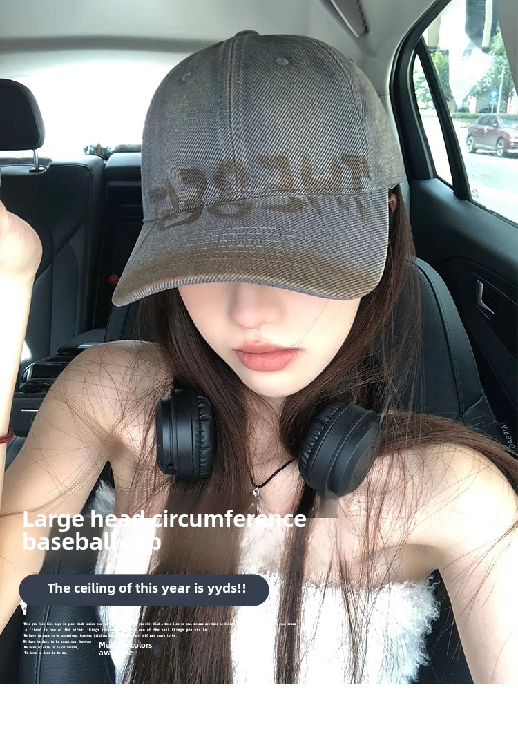 2024 new model old letter baseball cap women's American retro big head circumference cap showing face small wide hat_voghion.com