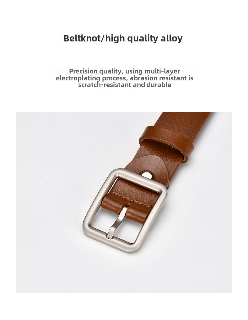 Echtes Leder neutraler Herren- und Damengürtel mit gleicher quadratischer Schnalle Damenmode Damengürtel vielseitiger schwarzer_voghion.com