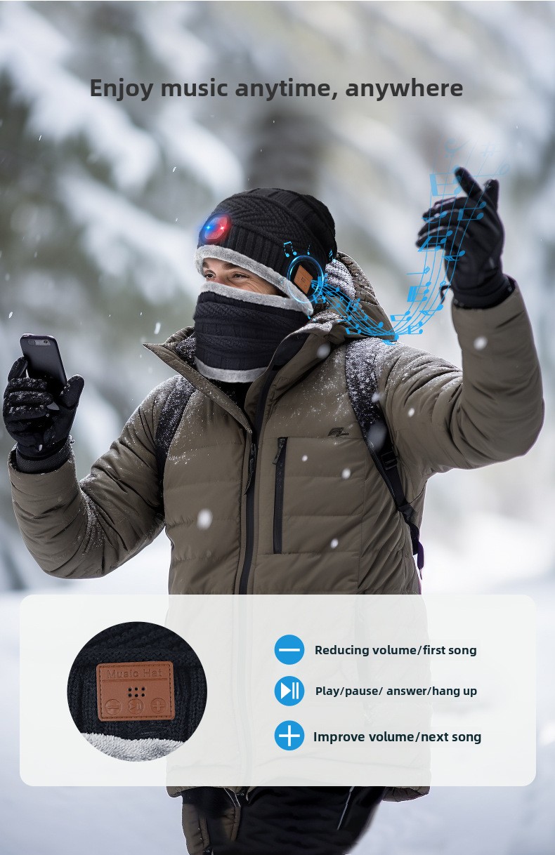 Bluetooth Winter Warm Hat - LED Nighttime Illumination, Bluetooth headphones , Call Answering, Music Playback, Washable, Rechargeable_voghion.com