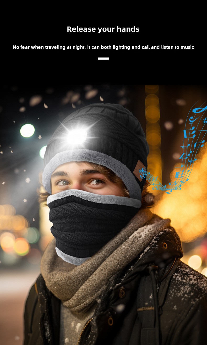 Bluetooth Winter Warm Hat - LED Nighttime Illumination, Bluetooth headphones , Call Answering, Music Playback, Washable, Rechargeable_voghion.com