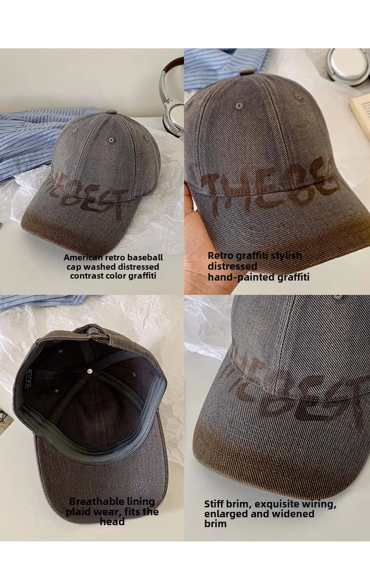 2024 new model old letter baseball cap women's American retro big head circumference cap showing face small wide hat_voghion.com