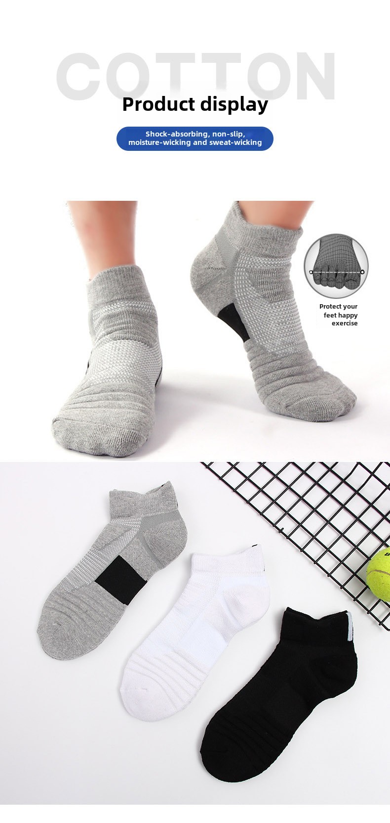 Professional sports socks men's short medium tube autumn and winter towel bottom thickened shock absorption and non-slip running basketball socks_voghion.com